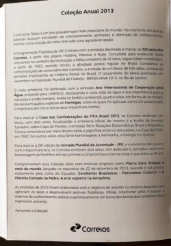 Somente a Cartela da Colecao Anual de Selos do Brasil 2013 – Sem os Selo
