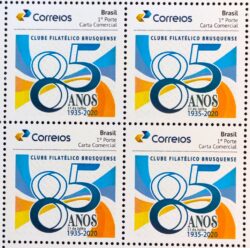 PB 162 Selo Personalizado Clube Filatélico Brusquense Gomado 2020 Quadra