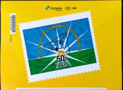PB 73 Selo Personalizado 50 Anos Clube Filatélico Numismático de Uberlândia CFNU 2017 Vinheta G