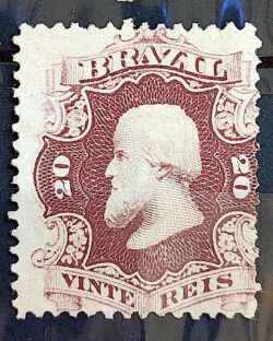 Selo RHM 24a Dom Pedro II 20 Reis Ano 1866 Império 01 Castanho Carminado
