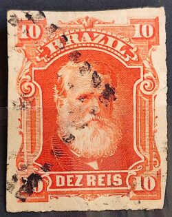Selo RHM 37 Dom Pedro II 10 Reis Ano 1877 Império Perce Barba Branca 01