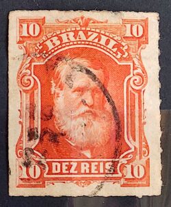 Selo RHM 37 Dom Pedro II 10 Reis Ano 1877 Império Perce Barba Branca 02