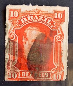 Selo RHM 37 Dom Pedro II 10 Reis Ano 1877 Império Perce Barba Branca 03