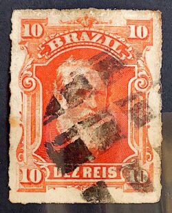 Selo RHM 37 Dom Pedro II 10 Reis Ano 1877 Império Perce Barba Branca 04