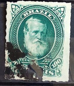 Selo RHM 41 Dom Pedro II 100 Reis Ano 1877 Império Perce Barba Branca 01