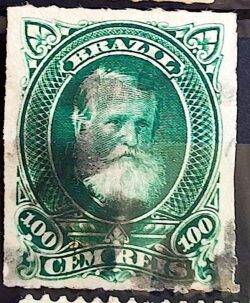 Selo RHM 41 Dom Pedro II 100 Reis Ano 1877 Império Perce Barba Branca 02