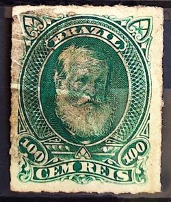 Selo RHM 41 Dom Pedro II 100 Reis Ano 1877 Império Perce Barba Branca 03