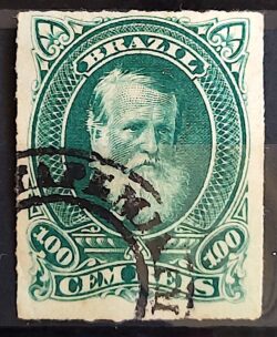Selo RHM 41 Dom Pedro II 100 Reis Ano 1877 Império Perce Barba Branca 04