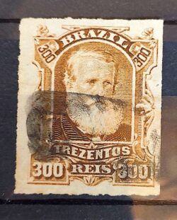 Selo RHM 44 Dom Pedro II 300 Reis Ano 1878 Império Perce Barba Branca 01