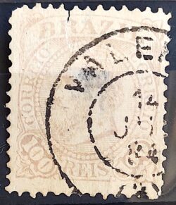 Selo RHM 59 Dom Pedro II 100 Reis Ano 1883 Império Fundo Correio 02
