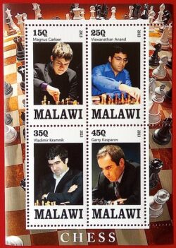 X 0278 Selo Xadrez Kasparov Carlsen Malawi 2013