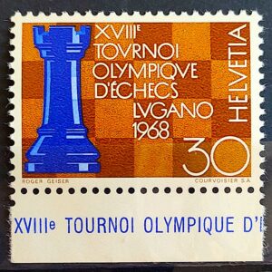 X 0492 Selo Xadrez Torre Lugano Suiça 1968