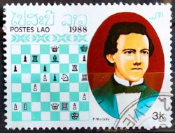 X 0520 Selo Xadrez Século XIX Paul Morphy Laos 1988