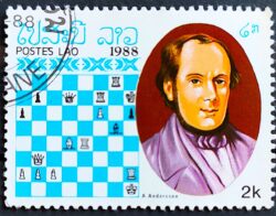 X 0521 Selo Xadrez Século XIX Anderssen Laos 1988