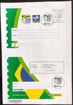 Cod 0143 AEROGRAMA NACIONAL BRASIL SEM FITA ADESIVA 350 Anos dos Correios 2013 Com Carimbo CBC