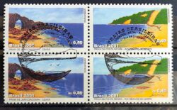 C 2387 Selo Praias Brasileiras Jericoacoara e Ponta Negra 2001 Quadra CBC