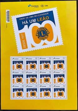 PB 61 Selo Personalizado 100 Anos Lions Gomado 2017 Folha G