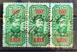 Imposto do Selo Fiscal Dom Pedro 300 Reis 1869 Triplo