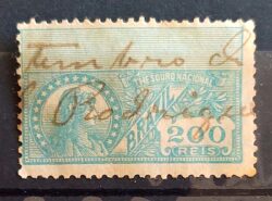 Imposto do Selo Fiscal Tesouro Nacional 200 Reis Azul