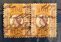 Imposto do Selo Fiscal Tesouro Nacional 200 Reis Tintureiro Dupla