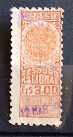 Imposto do Selo Fiscal Tesouro Nacional 3 Cruzeiros 3