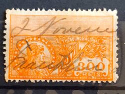 Imposto do Selo Fiscal Tesouro Nacional 300 Reis Laranja