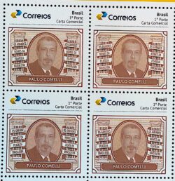 PB 166 Selo Personalizado Grandes Nomes da Filatelia Brasileira Paulo Comelli 2020 Quadra