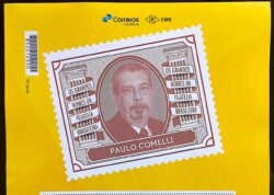 PB 166 Selo Personalizado Grandes Nomes da Filatelia Brasileira Paulo Comelli 2020 Vinheta