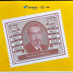 PB 166 Selo Personalizado Grandes Nomes da Filatelia Brasileira Paulo Comelli 2020 Vinheta
