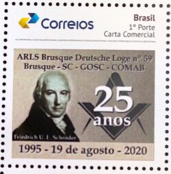 PB 173 Selo Personalizado 25 Anos da ARLS Deutsche Loge Brusque SC 2020