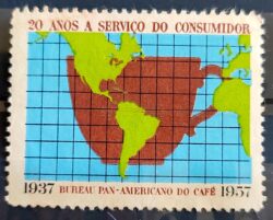 Selo Contribuicao Bureau Pan Americano do Cafe Mapa 1957