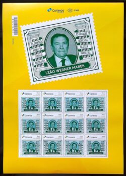 PB 176 Selo Personalizado Os Grandes Nomes da Filatelia Brasileira Leão Werner Marek 2020 Folha