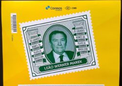 PB 176 Selo Personalizado Os Grandes Nomes da Filatelia Brasileira Leão Werner Marek 2020 Vinheta
