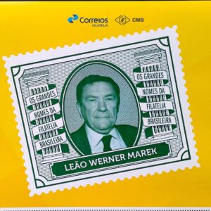 PB 176 Selo Personalizado Os Grandes Nomes da Filatelia Brasileira Leão Werner Marek 2020 Vinheta