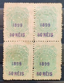 Selo RHM 129 Cruzeiro do Sul 50-20 Reis Ano 1899 Sobrecarca 01 Quadra