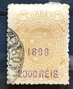 Selo RHM 135 Cruzeiro do Sul 2000-1000 Reis Ano 1899 Sobrecarca 10