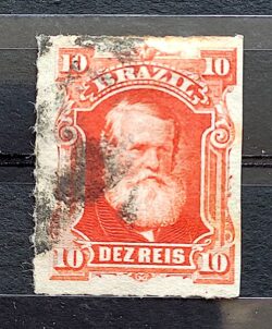 Selo RHM 37 Dom Pedro II 10 Reis Ano 1877 Império Perce Barba Branca 05