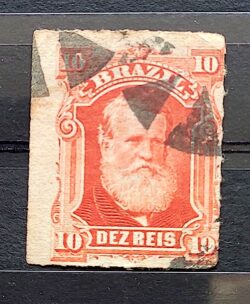Selo RHM 37 Dom Pedro II 10 Reis Ano 1877 Império Perce Barba Branca 06