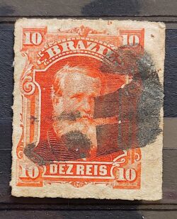 Selo RHM 37 Dom Pedro II 10 Reis Ano 1877 Império Perce Barba Branca 07