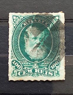 Selo RHM 41 Dom Pedro II 100 Reis Ano 1877 Império Perce Barba Branca 06