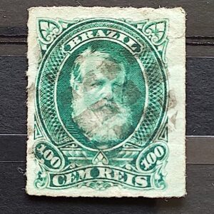 Selo RHM 41 Dom Pedro II 100 Reis Ano 1877 Império Perce Barba Branca 07