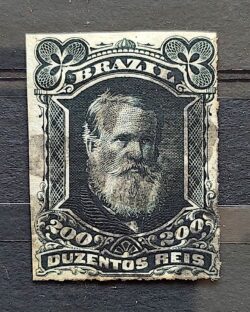Selo RHM 42 Dom Pedro II 200 Reis Ano 1877 Império Perce Barba Branca 02