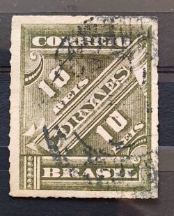 J 10 Selo Jornais Cifra 10 Reis 1889 3 Circulado