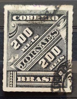 J 14 Selo Jornais Cifra 200 Reis 1889 1 Circulado