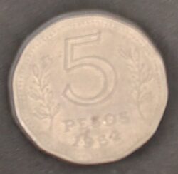 Moeda Argentina 1962 5 Pesos 1
