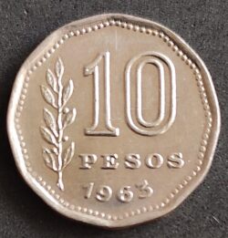 Moeda Argentina 1963 10 Pesos 1