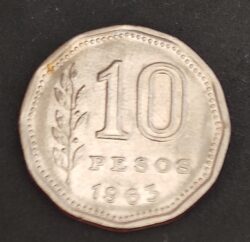 Moeda Argentina 1963 10 Pesos 3