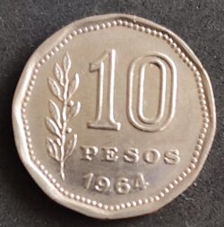 Moeda Argentina 1964 10 Pesos 1