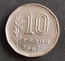 Moeda Argentina 1967 10 Pesos 1