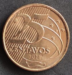 Moeda Brasil 2017 25 Centavos de Real Flor de Cunho 1